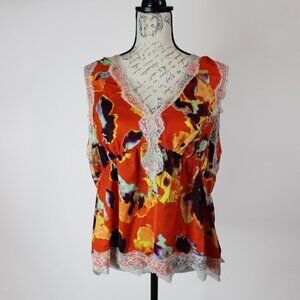 RM Rebecca Minkoff Colorful Lace Trim V-neck Tank Top